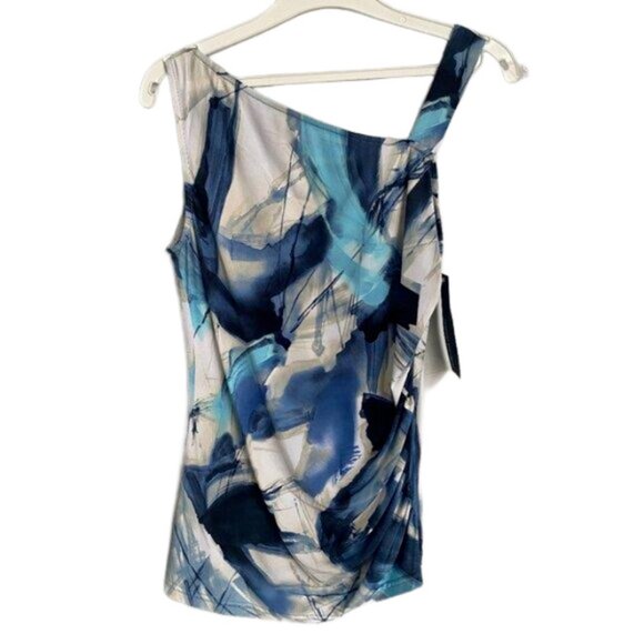 Franco Mirabelli Assymetrical Sleeveless Stretch Blue Tank Carly top Size S - Picture 1 of 5